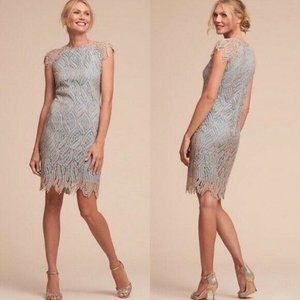 Anthropologie Mignon Doo BHLDN Lace Overlay Dress Sz 2 Crochet Sheer Metallic